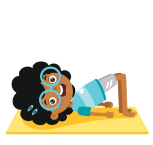 Girl with glasses doing the bridge position on the mat